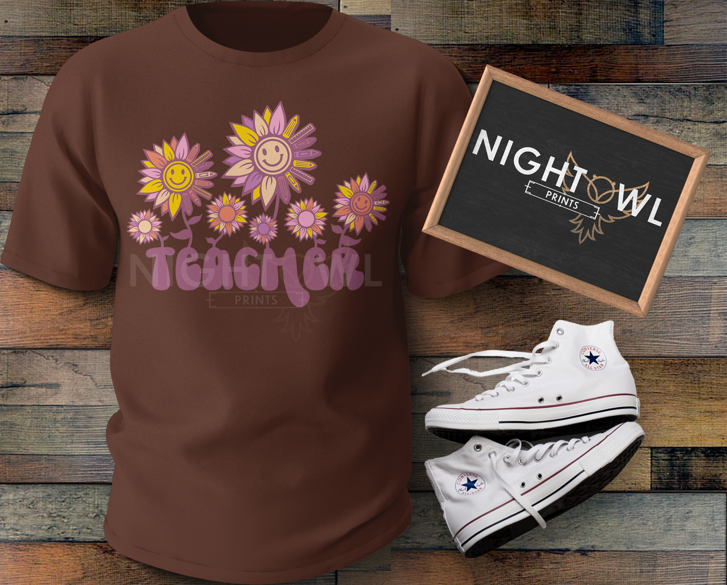 Teacher retro flowers DTF Transfer.