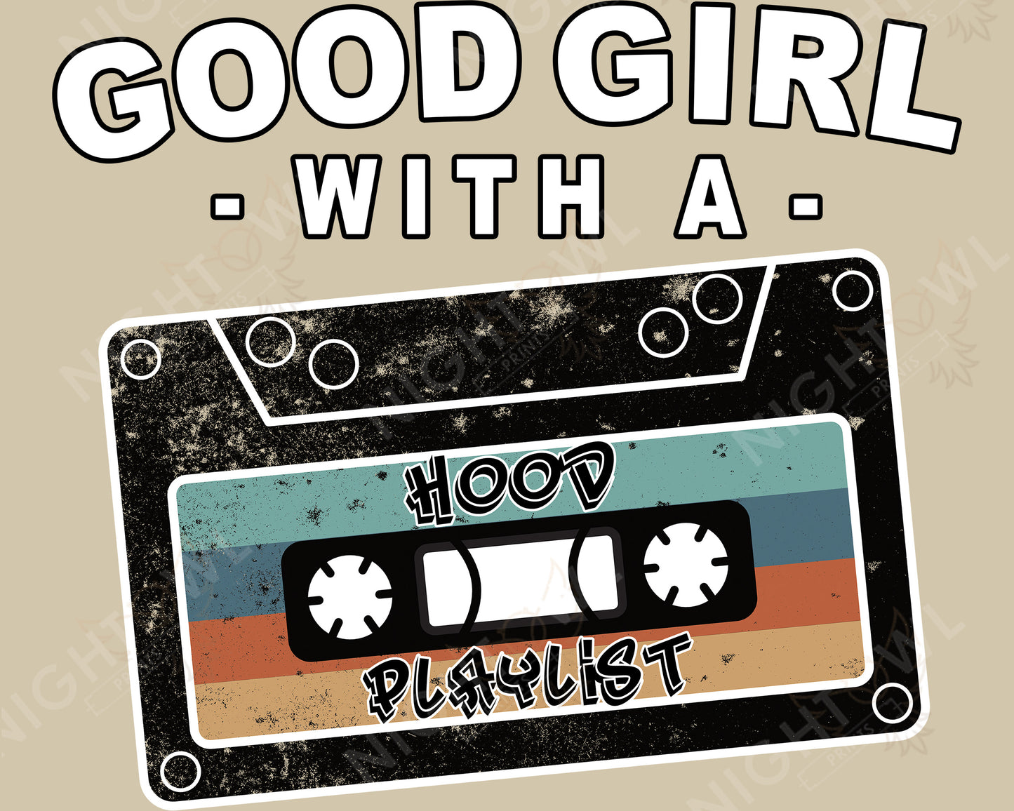 Download file PNG. Good Girl with a Hood Playlist. 300 DPI. Print ready file.