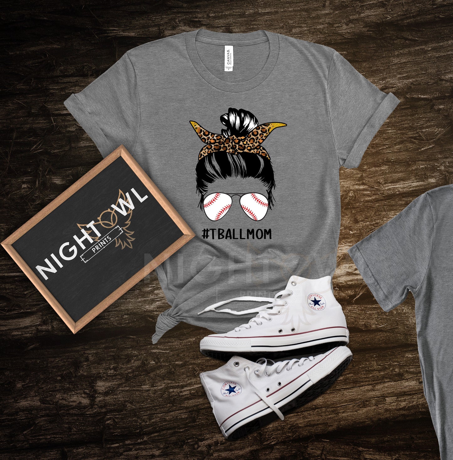 T-ball Mom Messy Bun DTF Transfer.