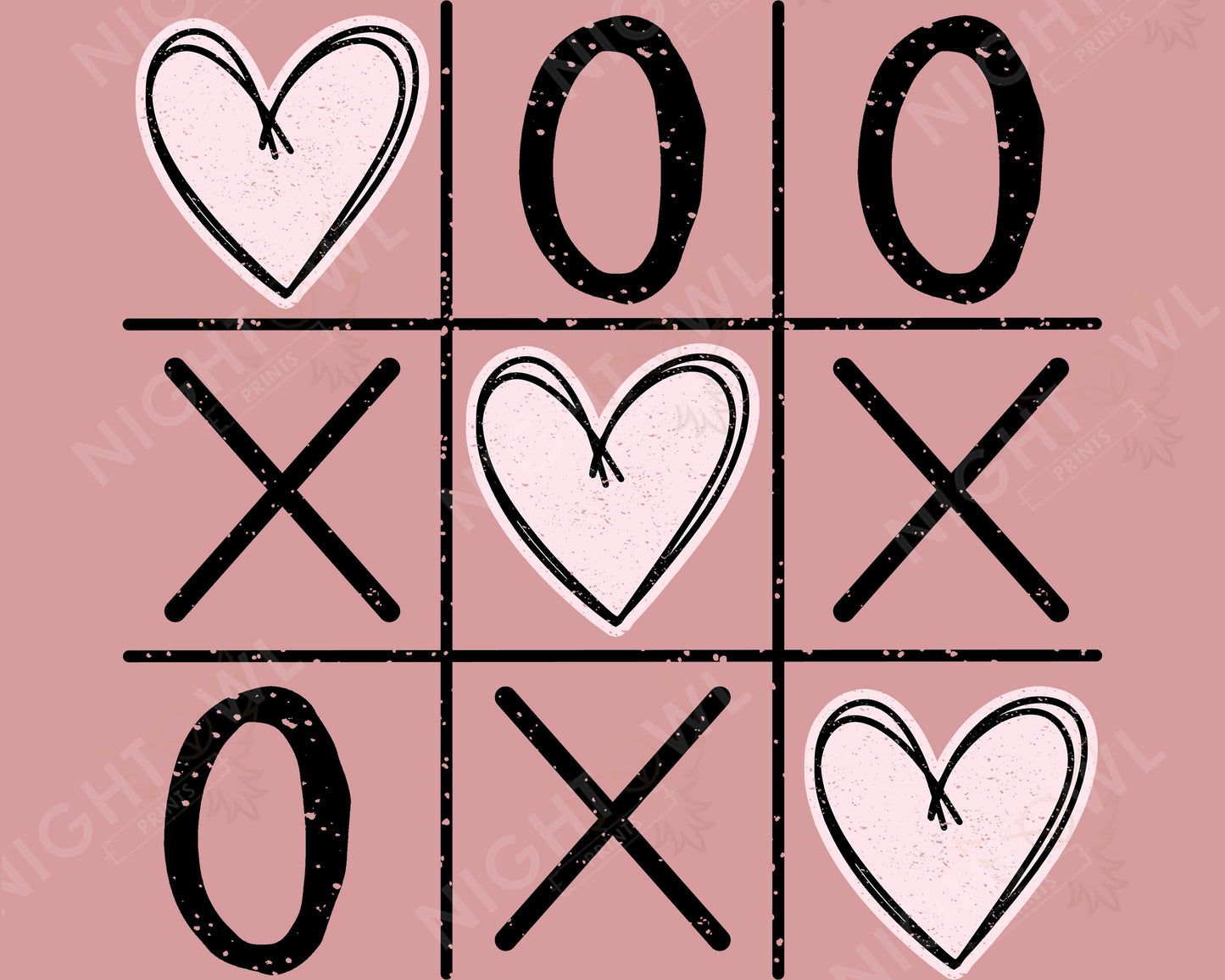 Tic Tac Toe Hearts DTF Transfer.