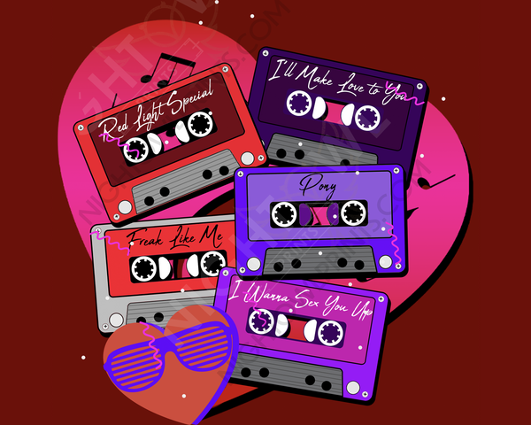 Cassette Tapes 90s R&B Love Jams DTF Transfer.