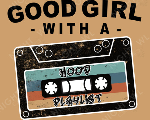 Download file PNG. Good Girl with a Hood Playlist. 300 DPI.  Print ready file.