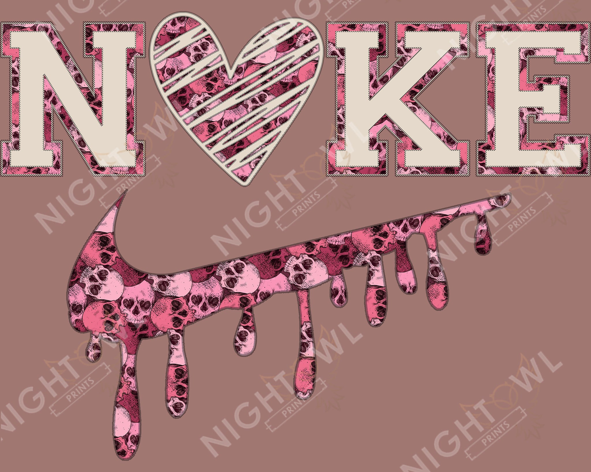 Digital Download file PNG.  Nike skull pink hearts vday PNG.  300 DPI.  Print ready file.