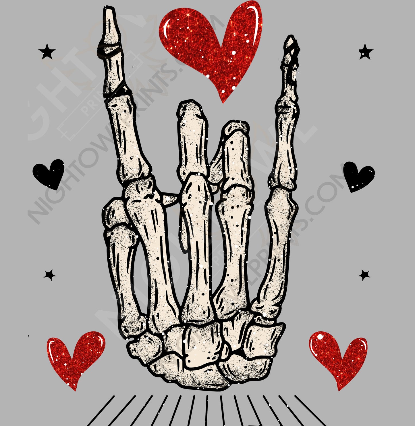 Skull hands and hearts.  Heart you DTF Transfer.