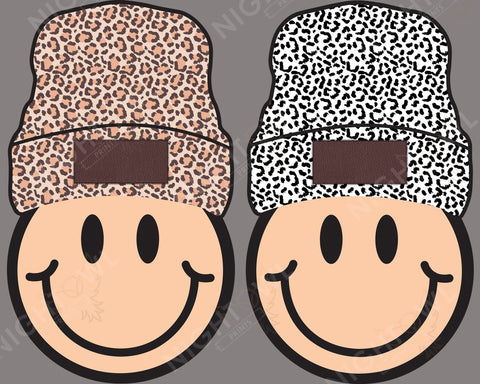 Digital Download file PNG. Smiley Beanie with patch. 300 DPI.  Print ready file.