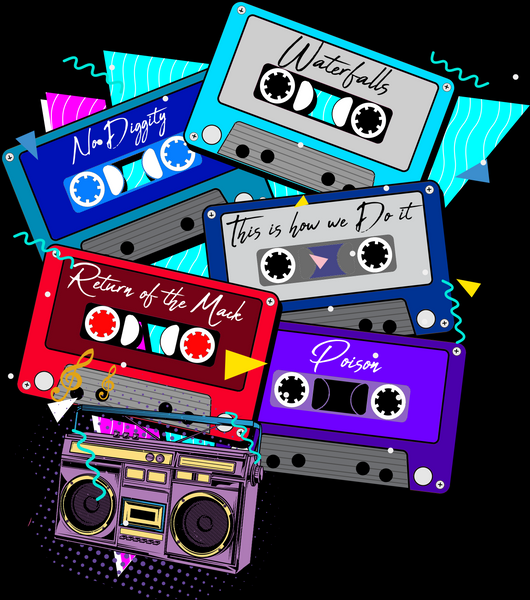 Download file PNG. 90s Cassette Tapes. 300 DPI.  Print ready file.