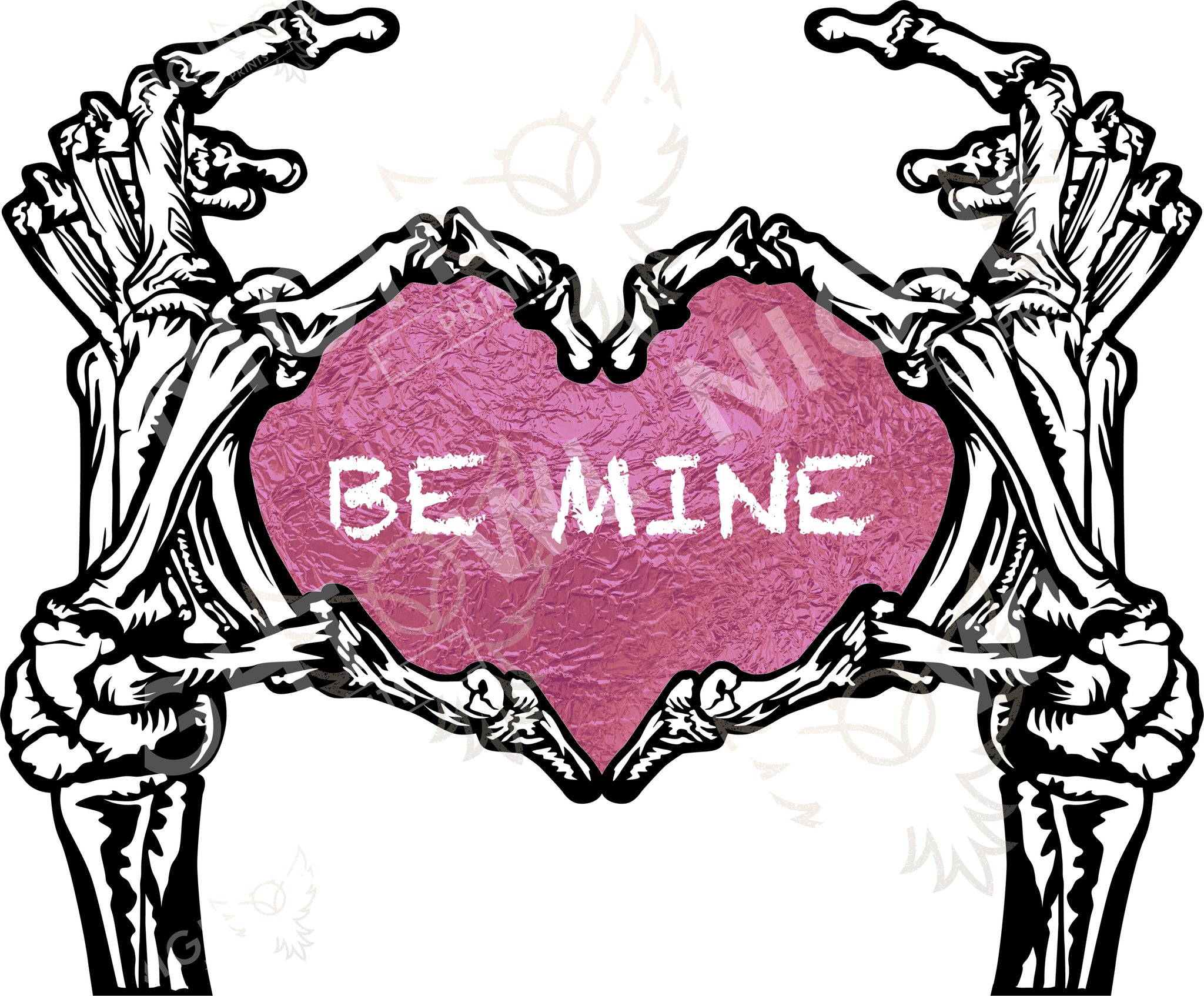 Be mine skeleton heart hands DTF Transfer.