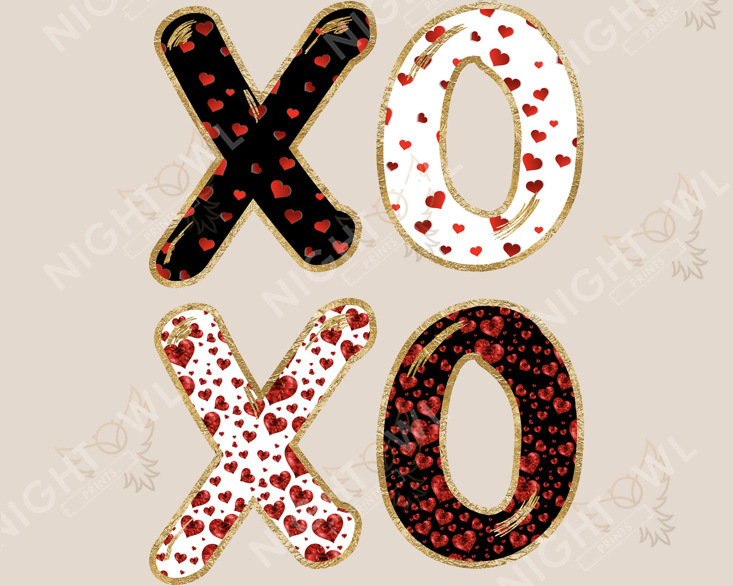 Digital Download file PNG. XOXO RED and GOLD. 300 DPI.  Print ready file.